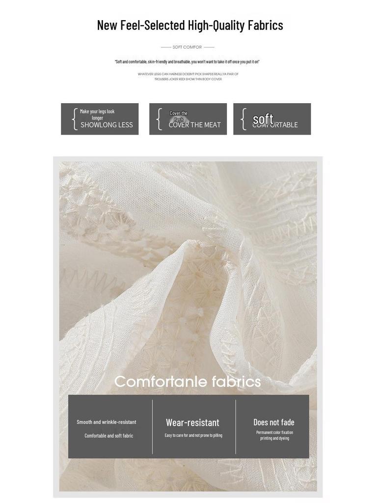 White Summer Lace Jacquard Embroidered Wide-Leg Pants for Tall Women