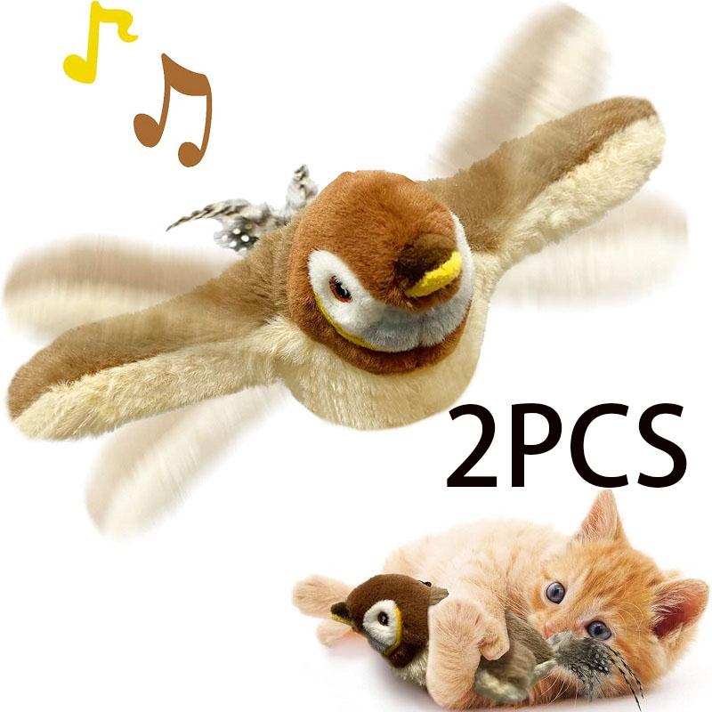 Spielzeug für Katzenvögel, wiederaufladbares elektrisches Vogelspielzeug mit flatternden Flügeln, Geräusch zwitschernder Vogel, Katzenminze, berührungsaktiviertes Plüschspielzeug