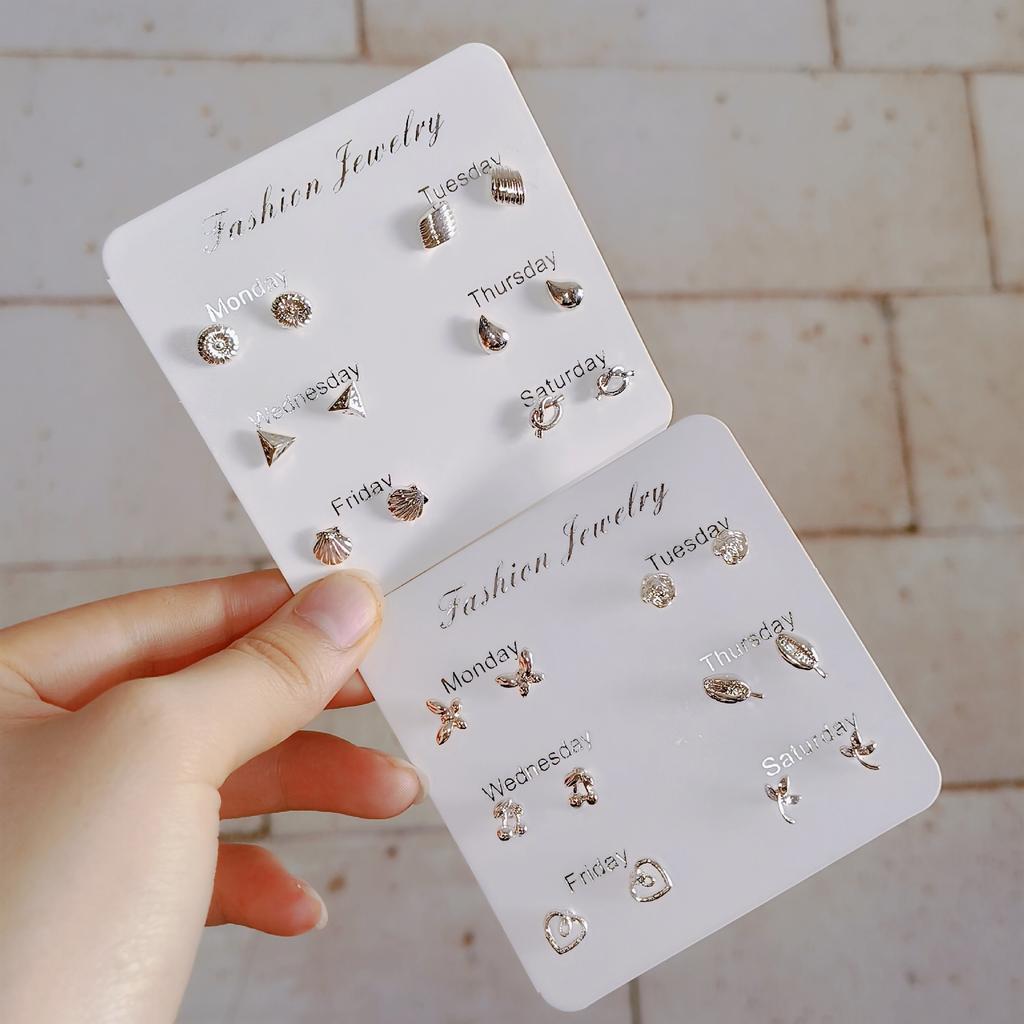Niche Versatile Exquisite Small Butterfly Flower Geometric Suit Stud Earrings Female Tide Temperament Simple Daily Commute