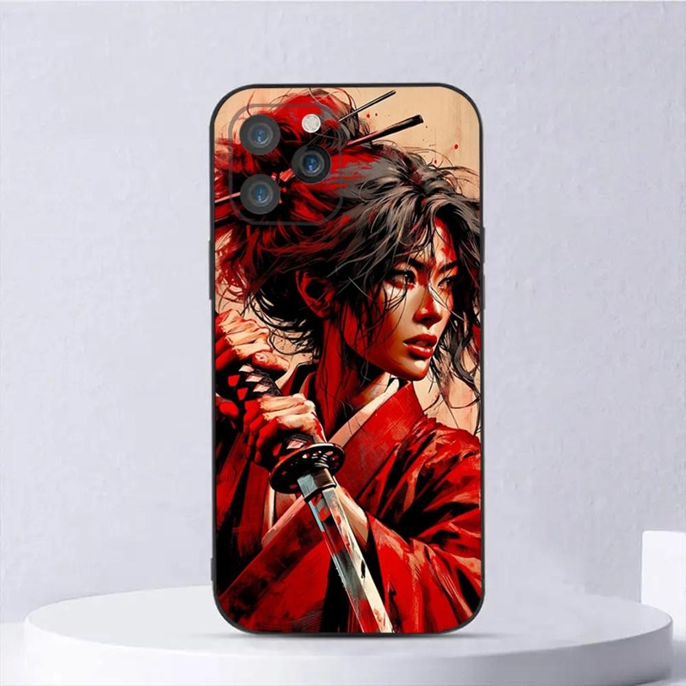

Japanese Samurai Geisha Phone Case For iPhone 15,14,13,12,11,Plus,Pro Max,XS,X,XR,SE,Mini,8,7 Soft Silicone Black Cover iPhone15pro