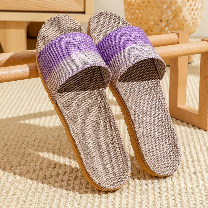 Linen slippers household thick bottom straw summer men and women cool slippers home indoor non-slip and non-smelly feet