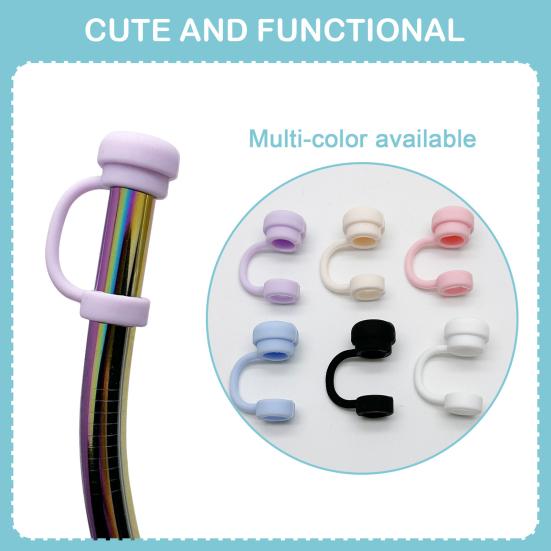 2Pcs Solid Color Straw Cover Food Grade BPA Free Silicone Reusable Dust-proof No Spill 10MM Tumbler Straw Tip Plug Topper Protector Cup Accessories