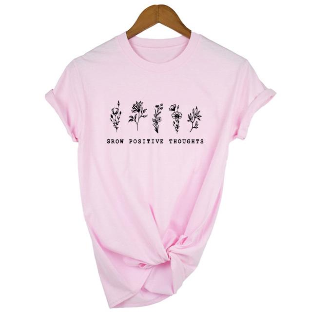 Grow Positive Thoughts T Shirt Summer Flowers Clothing Bees Lover Gift Tee Aesthetic Save Plants Flower S