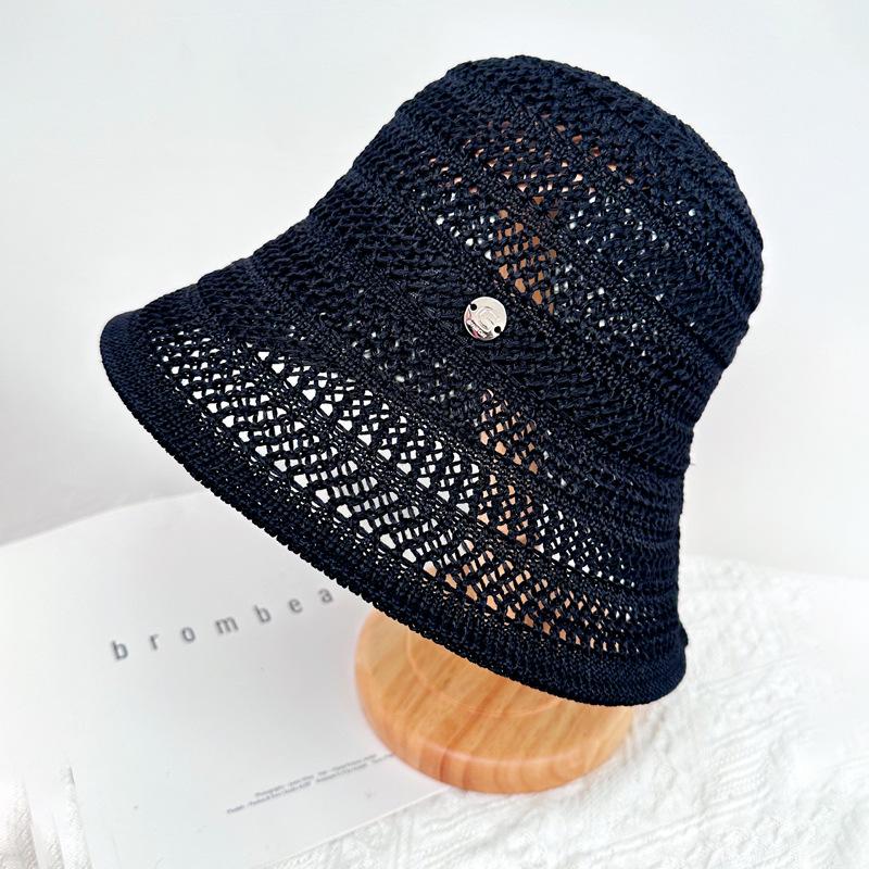 Hat Women's Summer Sunscreen Knitted Bucket Hat Small Brim Fisherman Thin Hollow Ultra Light Leisure Basin Hat Versatile