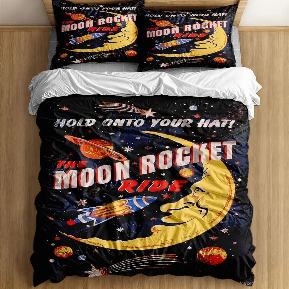 

The Moon Rocket Ride Bedding Set without sheet King Queen Double Full Twin Single Size Bed Linen Set 135x200cm