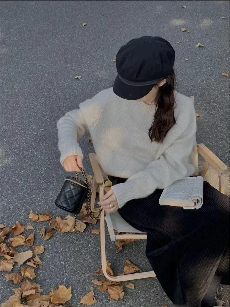 

Корейский шерстяной пуловер 2024: Женский свитер крупной вязки свободного кроя, с круглым вырезом, осень/зима Extra Extra Large белый