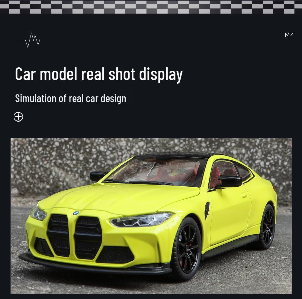 1:24 BMW M4 Diecast Car Model with Shock Absorption, Pull-Back, Steering, Sound, and Light Features.