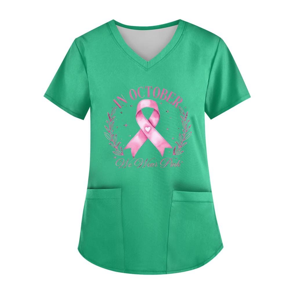 Women's V-Neck Short-Sleeve Pocketed Top With Side Slit