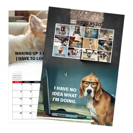 Desk Dogs 2026 Calendar Funny Dogs Illustrations Wall Calendar Jan.2026-Dec.2026 12 Monthly Planner for Home Office
