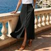 Women's High Waist Button-Front A-Line Maxi Skirt Color Flattering Drape for Casual Wear