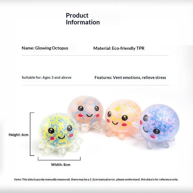 Octopus Squeeze Toy Luminous Soft Squeeze Stress Relief Fidget Toy Cute Cartoon Bead Filled For Kids Adults Party Gift