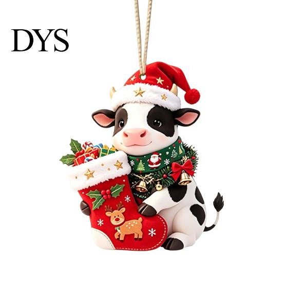 Lightweight Acrylic Party Supplies Cute Cow Christmas Ornament, Cartoon Milk Hanging Decoration, 2D Unique Souvenirs Flat Farmhouse Animal Pendant for