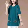 Long Length Pure Cotton Short-Sleeved T-shirt for Women Summer New Arrival Loose Plus Size Middle-Aged Ladieswear Loose Tummy Hiding Slimming Tops
