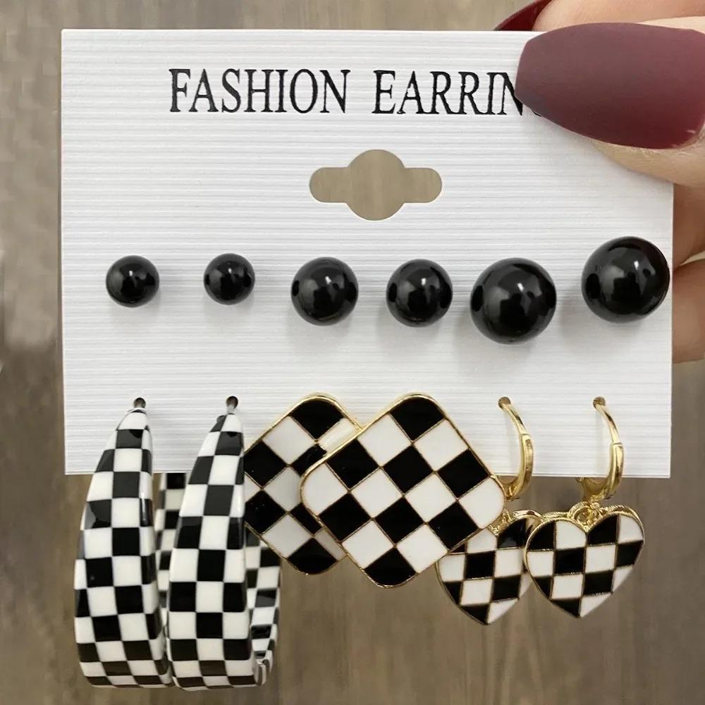 12 Pcs Fashion Geometric Circle Pearl Drop Dangle Earrings for Women Luxury Gold Color Enamel Hoop Earring Party Jewelry Set