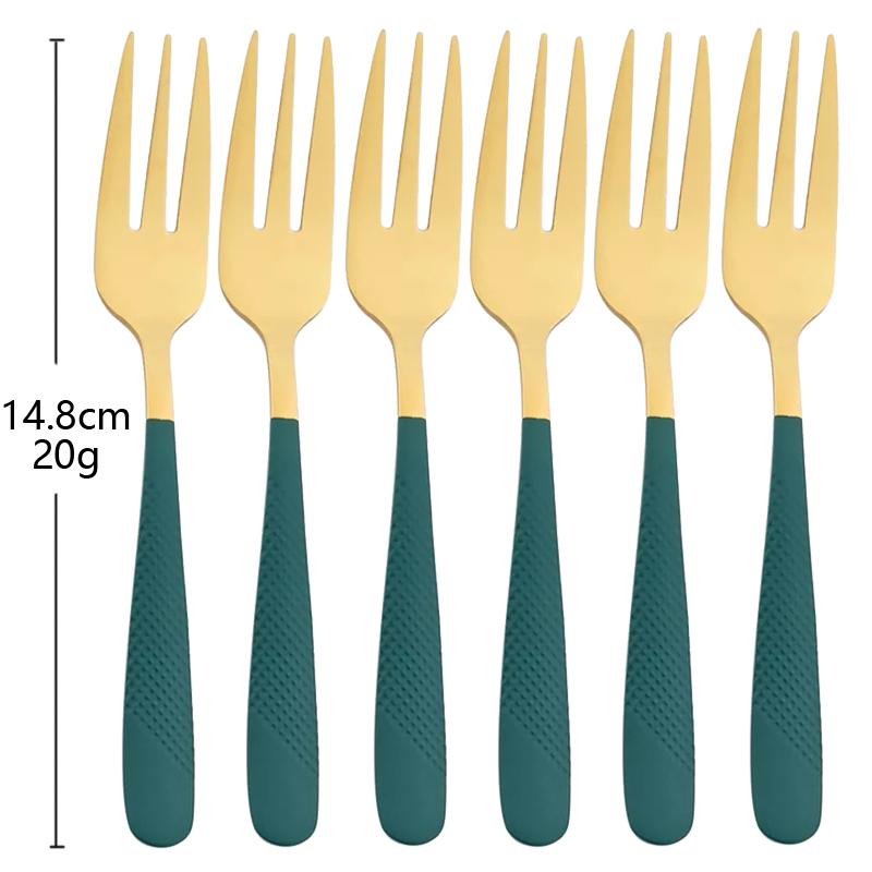6Pcs Cutlery Stainless Steel Dinner Fruit Fork Colourful Cake Forks With Long Handle Tea Spoons Set for Hotel Party