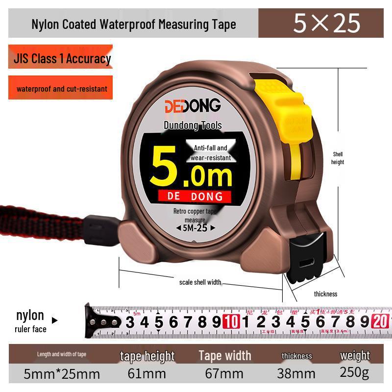 Durable Auto-Locking Steel Tape Measure, 5m/3ft, Waterproof & Wear-Resistant, Cut-Resistant Ruler with Thickened Casing.