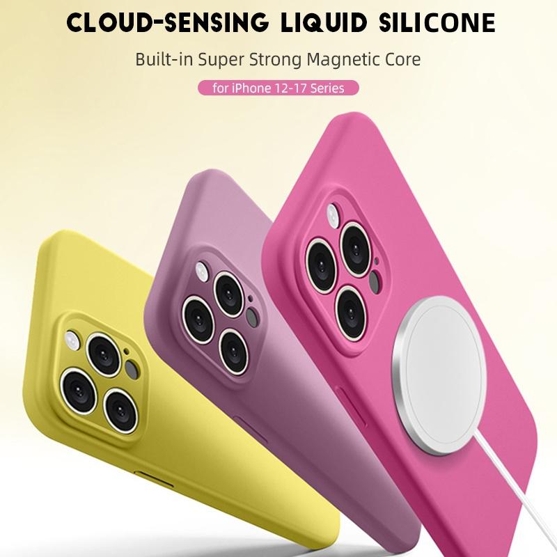 Funda magnética de silicona líquida para iPhone 14 15 11 12 13 16 Pro Max Plus, suave, a prueba de golpes, con carga inalámbrica y cubierta protectora.