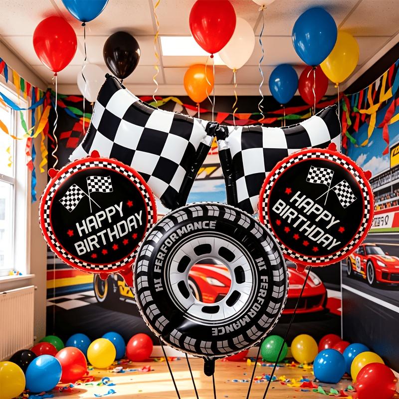 5pcs Racing-themed Balloon Set Including Racing Flag Tire and Red/black Foil Birthday Balloons Birthday Party Decorations