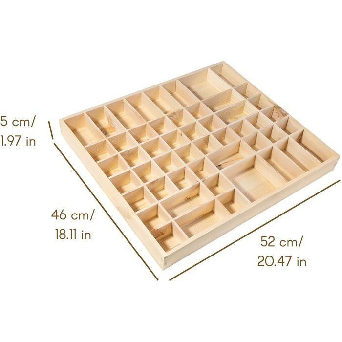 Creative Deco Vitrine Plateau Étagère en Bois | 51 Compartiments | 52 x 46 x 5 cm | Rangement Bijoux Armoire Tiroir | Organisateur