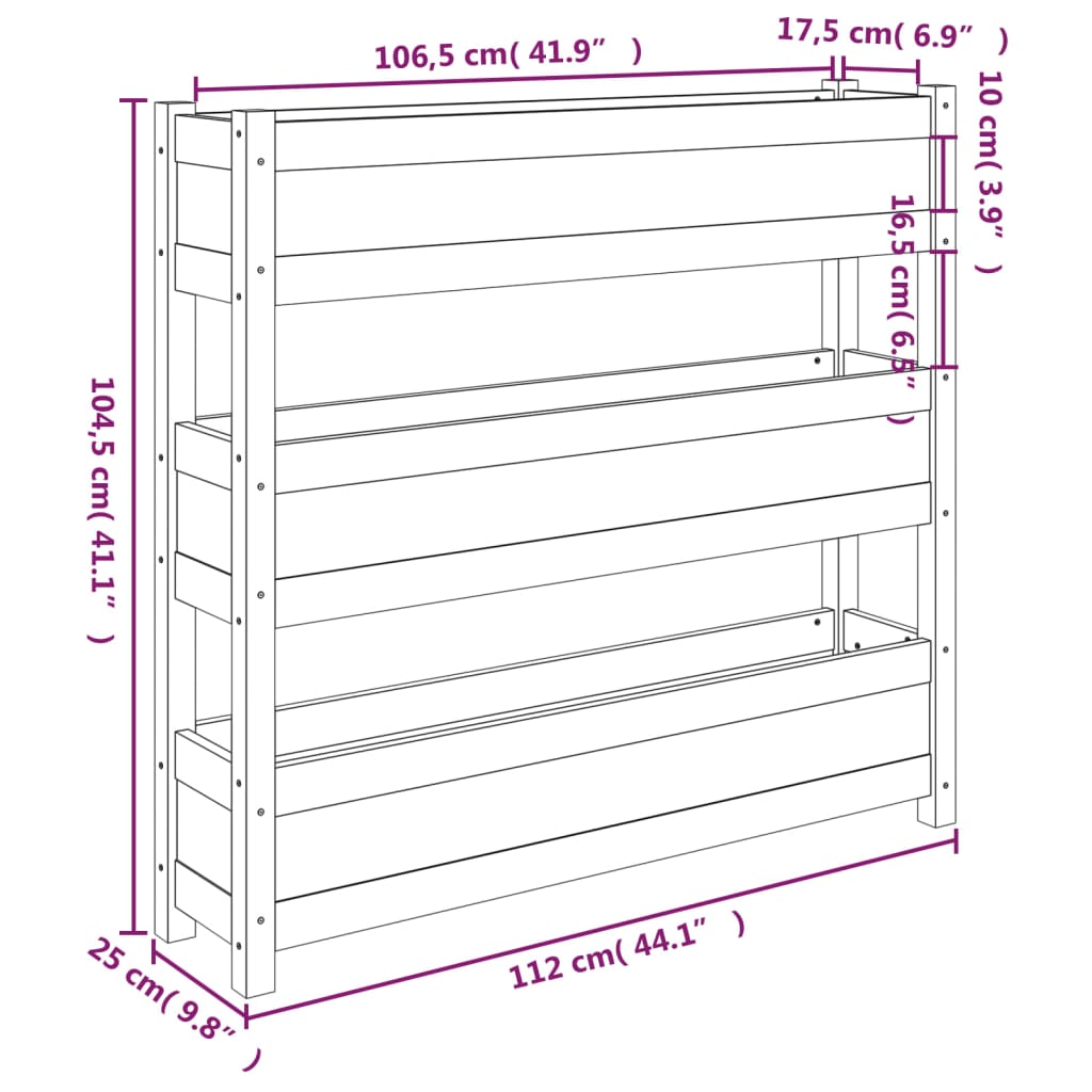 Plant Box Black 112 X 25 X 104.5 Cm Solid Pine Wood