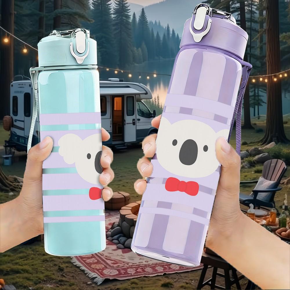 1PC Koala Striped Simple Pattern 750ml Color Plastic Sports Water Bottle Leakproof Flip Straw Lid Suitable for Sports Office Home Use