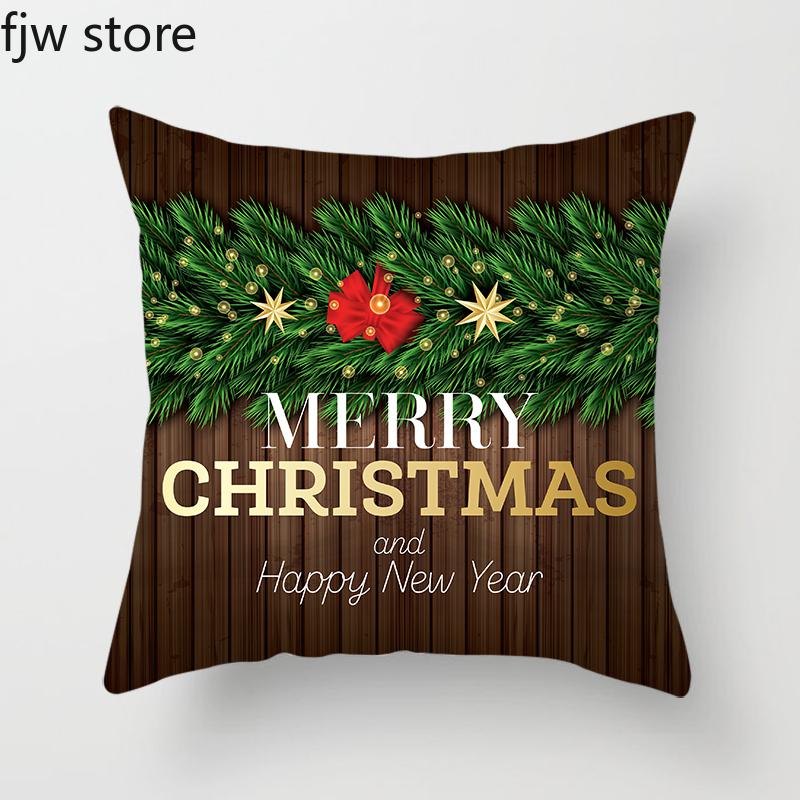 Merry Christmas and Happy New Year Decorative Pillowcase Wood Printing Throw Pillow Cover Sofa Chair Cushion  Home Decor
