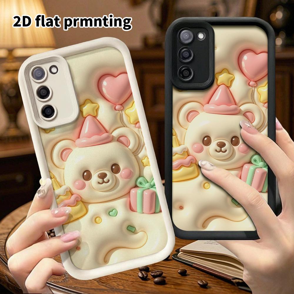 Phone case: 2D flat, suitable for Samsung Galaxy A34 A35 M05 M06 S20 S22 S21 FE Plus 5G protective case, birthday teddy bear theme, perfect holiday gi