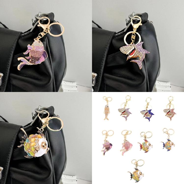 Premium Marine Inspired Keyring Zinc Metal Crafted 3 Aquatic Animal Shapes 5 Glittering Crystal Color Variants