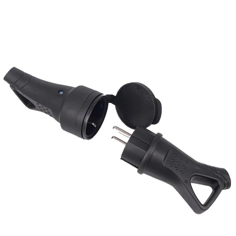 EU Gumová Vodotěsná Zásuvka Zástrčka Elektrický Uzemněný Evropský Konektor s Krytem IP54 pro DIY Napájecí Kabel 16A 250V