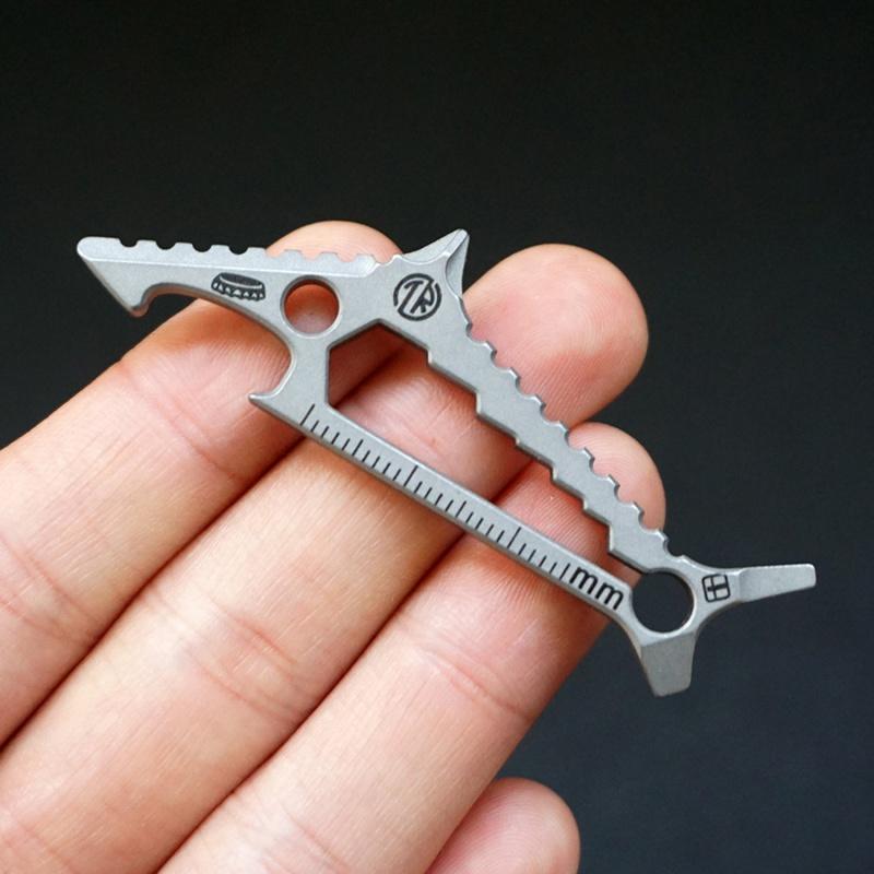 Titanium Alloy Crowbar Shark Shape EDC Multifunctional Hexagon Wrench Bottle Opener Phillips Straight Screwdriver Ruler Keychain