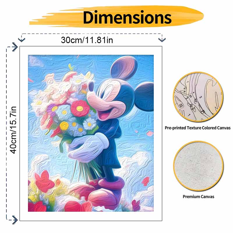 Disney Mickey Mouse Flower Paint By Number Kit Drawing Canvas DIY Picture Home Decor Wall Art Craft Hand Painted Gift For Adult