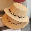 Lafite Grass Model~ Contrasting Color Twist Webbing Retro Versatile Top Hat Summer Casual Sun Protection Flat Top Hat