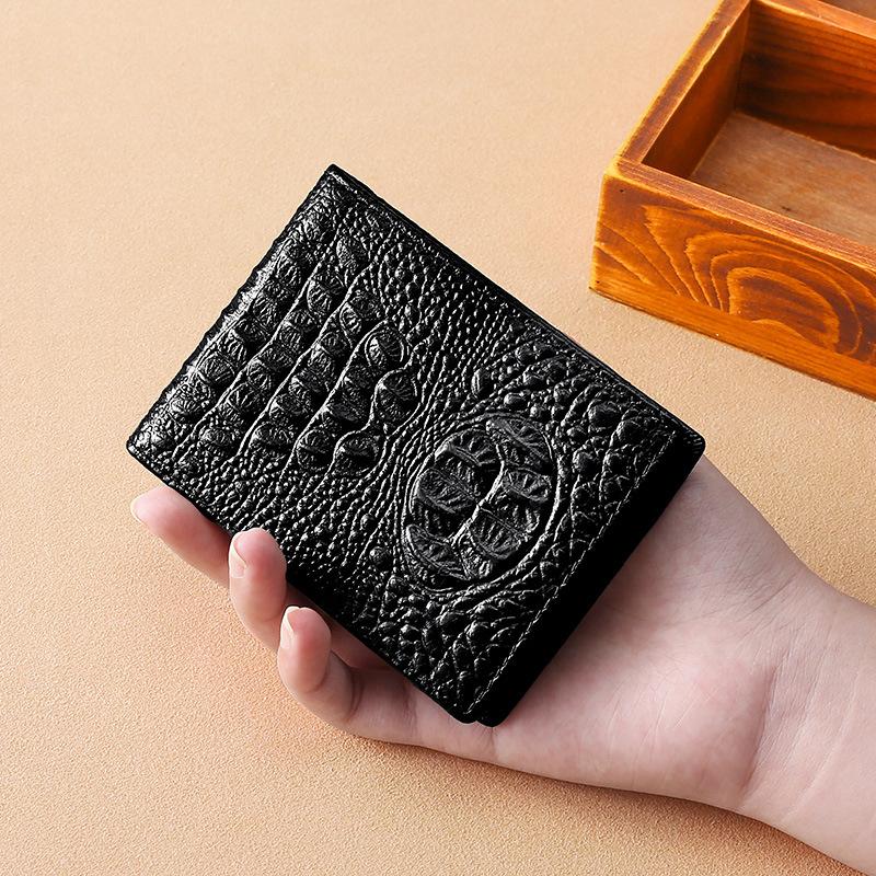 Men's Genuine Crocodile-Embossed Leather Wallet with ID Card Slot & Multiple Pockets - Compact Business RFID Blocking