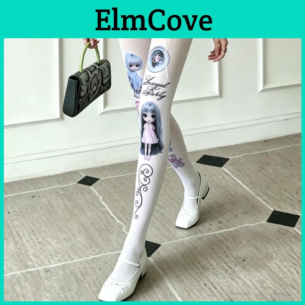 Girl Doll Pattern Velvet Tights Hosiery With Shaping Function For Streetwear Fashion