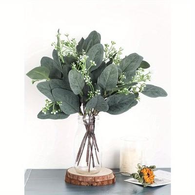 Künstliche Eukalyptusblätter Stiele mit weißen Samen Kurzer Silver Dollar Gefälschter grüner Blattstiel Künstliche Blumen Grünzeugstiele Pflanzen