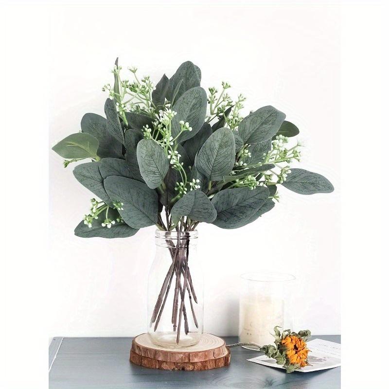 Artificial Eucalyptus Leaves Stems with White Seeds Short Silver Dollar Fake Green Leaf Stem Artificial Flowers Greenery Stems Plants