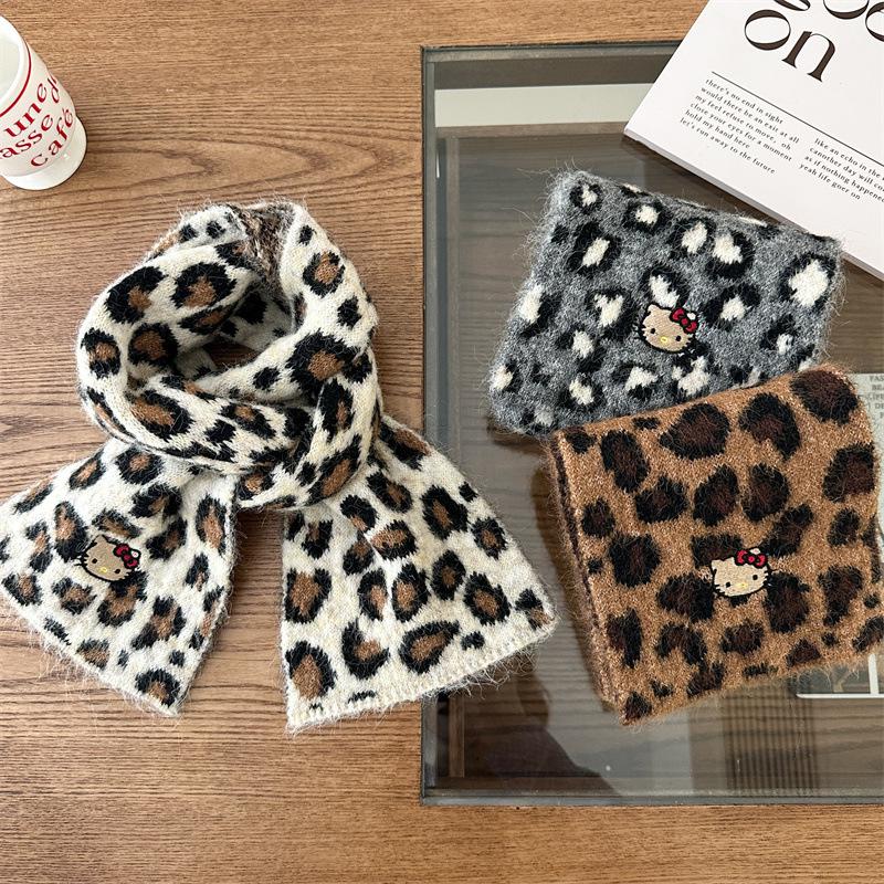 Lenço de Listras com Estampa de Leopardo de Alta Qualidade Estilo Coreano para Mulheres: Cachecol Quente de Outono/Inverno