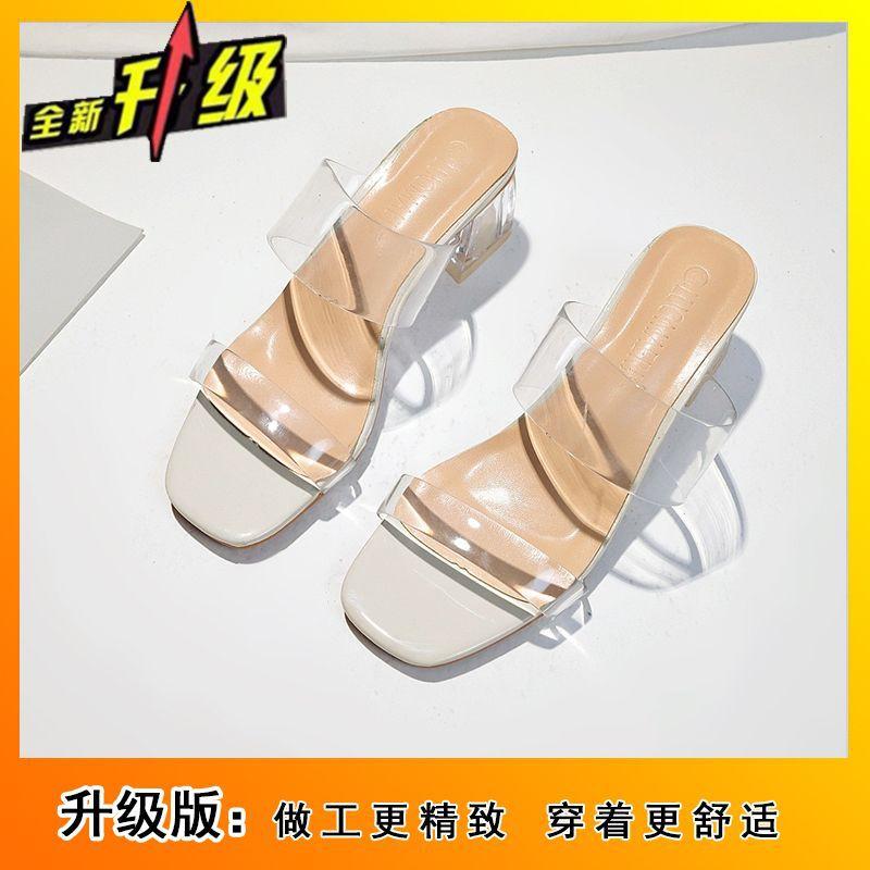 

2025 summer low heel sandals sandals women s slippers transparent thick heel French high heels new Internet celebrities 40