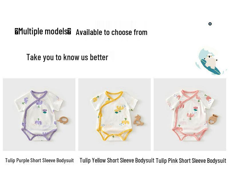 Pure Cotton Short Sleeve Baby Romper - Summer Thin Style for Boys and Girls, One-Piece Triangle Air Conditioning Suit