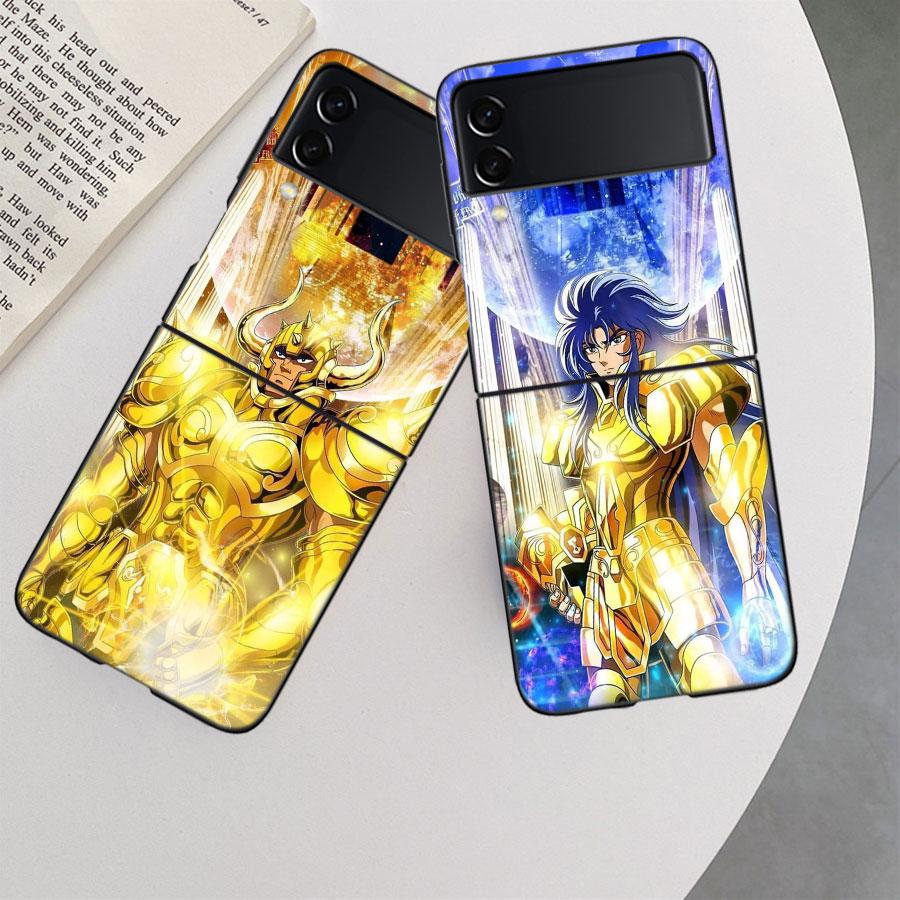 Saint Seiya Knights Of The Zodiac Phone Case For Samsung Z Flip 7 6 5G Galaxy Z Flip 5 4 3 Black Hard Cell Cover Luxury PC Shel