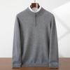 Men's Cashmere Zipper Sweater - Solid Color, Half-High Collar, Long Sleeve, Casual Fit.
