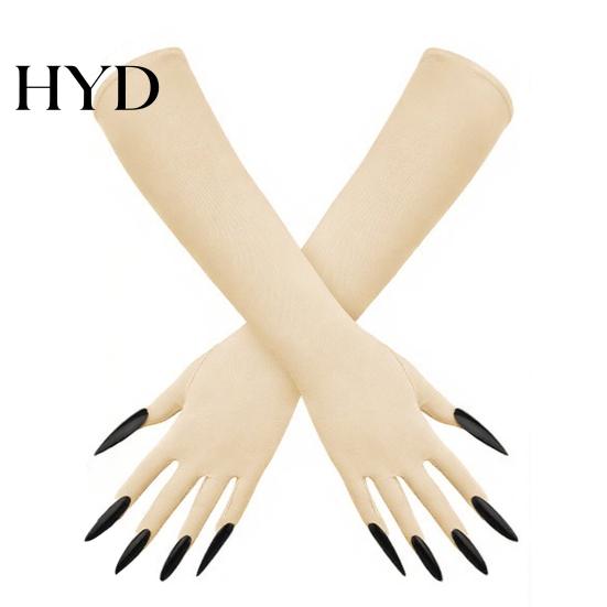 Creepy Long Nail Gloves 1 Pair Halloween Ghost Claw Gloves, Fingernail Witch Costume Durable Party Handwear Accessory, Dark Performance Prop