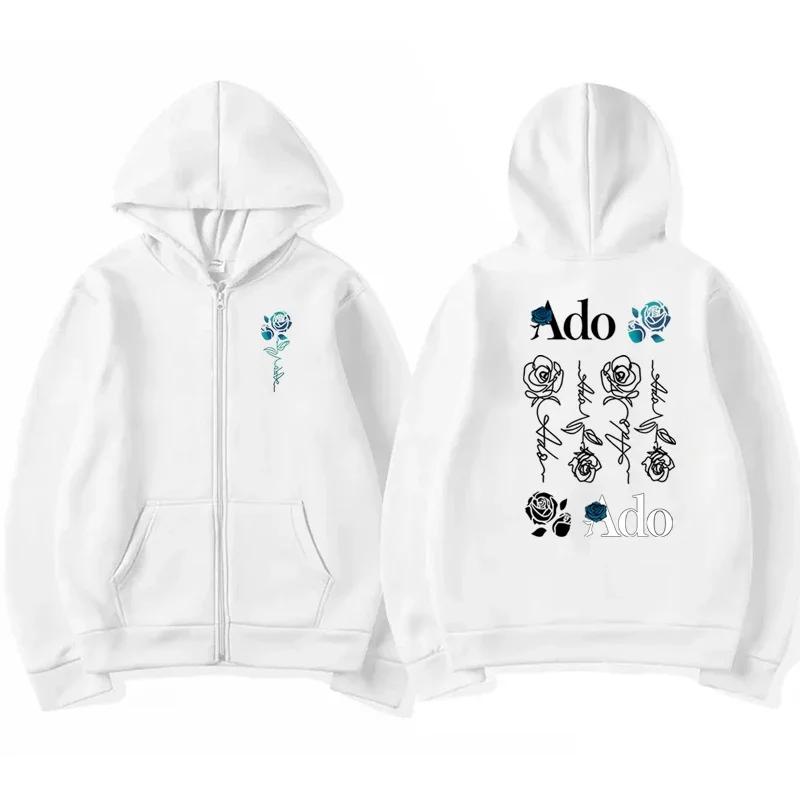 Ado Graphic Zipper Hoodies Autumn Winter Men Women Casual Fashion Harajuku Y2K Fleece Long Sleeve Zip-Up Hoodies Sweatshirt