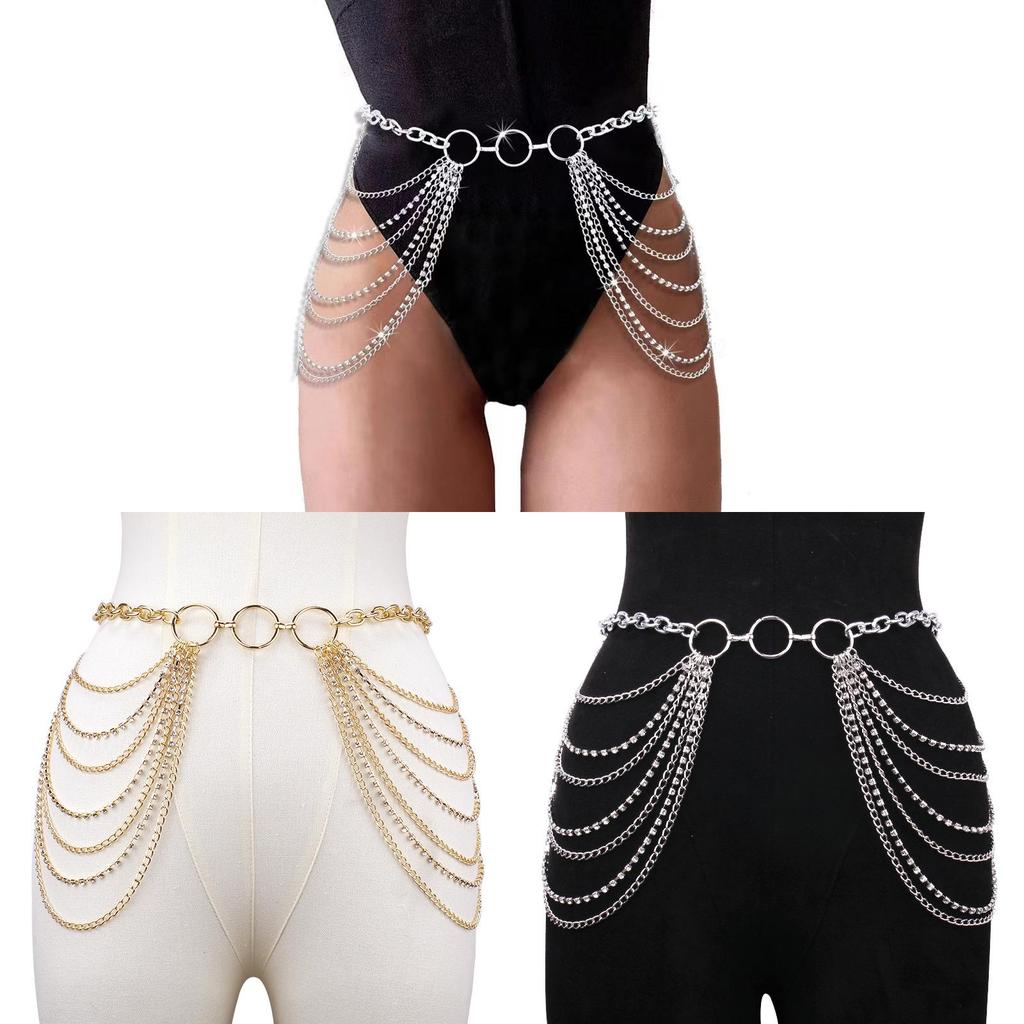Europen Metal Multilayer Chain Waist Chain With Water Drip Embellishments For Beachwear Women