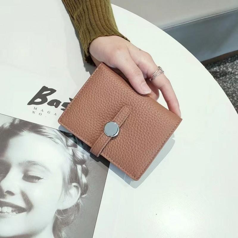First-layer Cowhide Women's Folded Short Wallet Fashionable Authentic Leather Drawstring All-purpose Change Purse Thin Card Bag