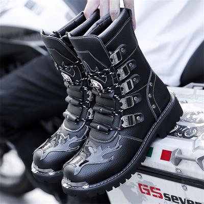 Moda Botas Masculinas de Alta Qualidade Moda Estilo Punk Rock Botas de Motociclista Bota de Couro de Cano Médio de Luxo Botas Masculinas de Cavaleiro Botas Masculinas