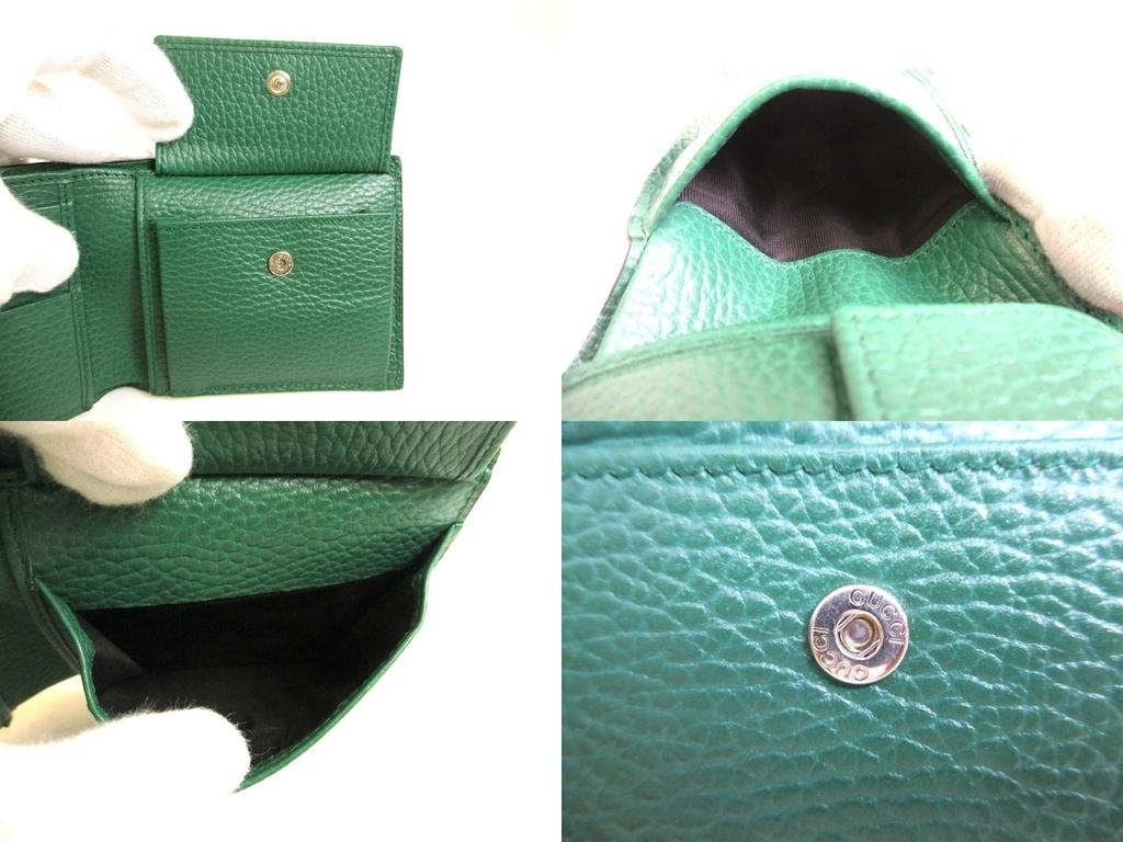 Authentisches GUCCI GG Schwarz Grün Leder Bifold Geldbörse Kompakte Geldbörse #a845 Aufgearbeitet