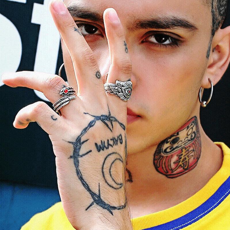 Inel Retro cu Pană din Cristal Roșu Pentru Bărbați Aliaj de Zinc Culoare Punk Gotic Rock Hiphop Inel Deschis Handmade Unisex Zircon Accesorii Bikeri