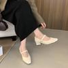 Medium velvet Mary Jane outer wear autumn and winter square head single shoes high heels evening shoes shoes fluffy shoes women