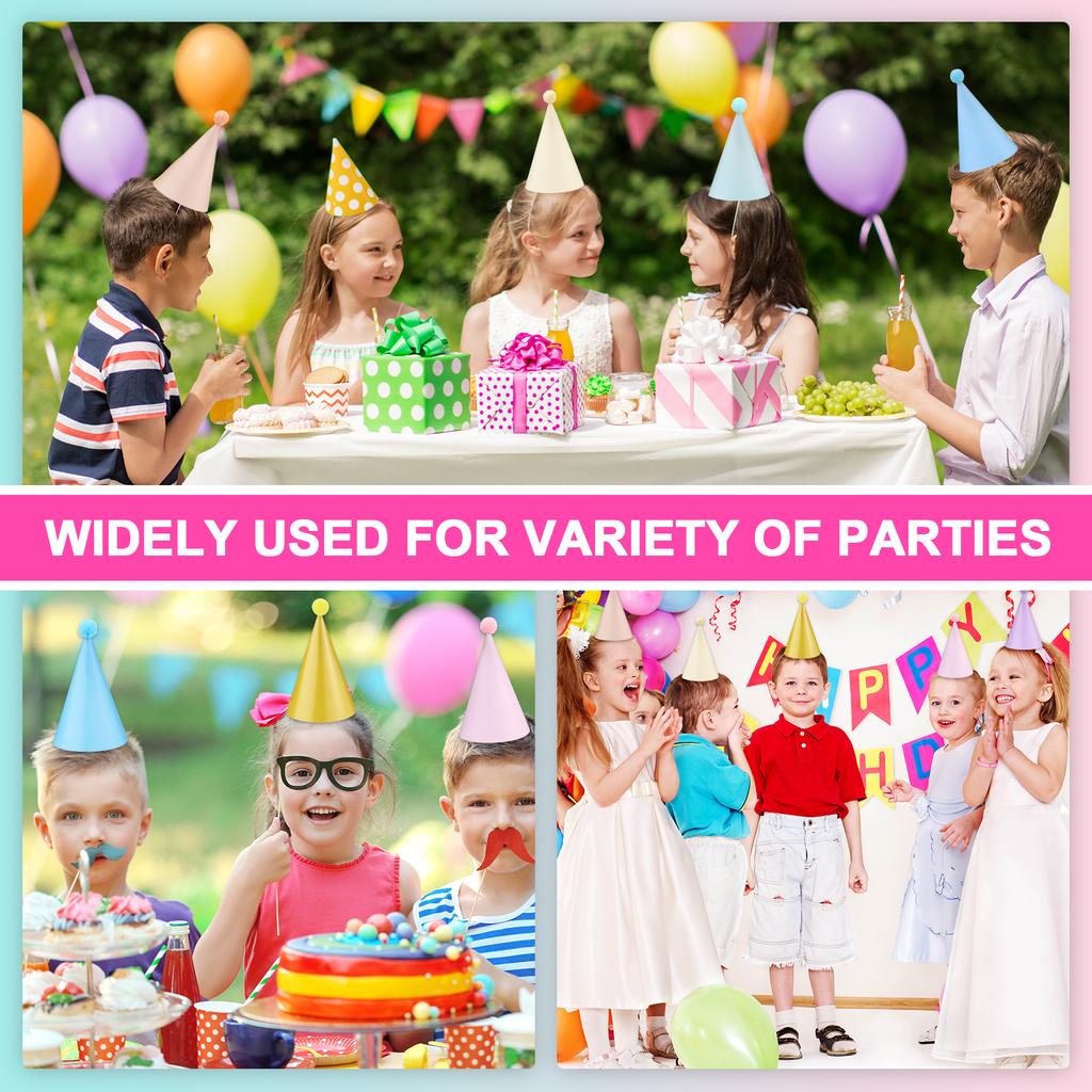 Pastel Birthday Party Hats For Kids Glitter Powder Rainbow Cone Kids Hats Pastel Rainbow Themed Paper Ha-Ts